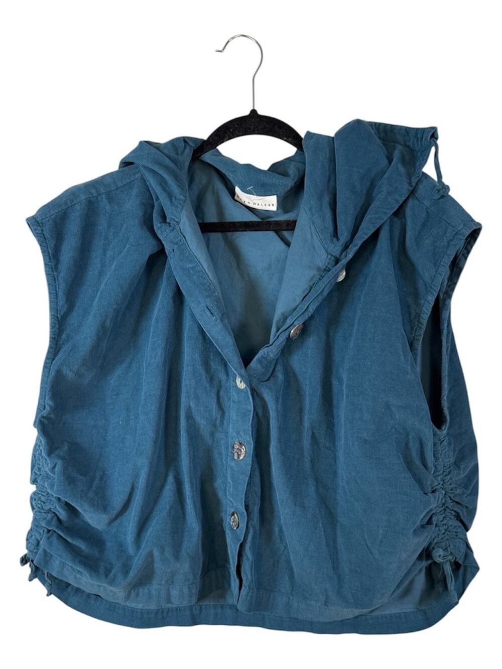 Bryn Walker Blue Corduroy Cinched Jacket Vest Womens M Lagenlook Casual Artsy